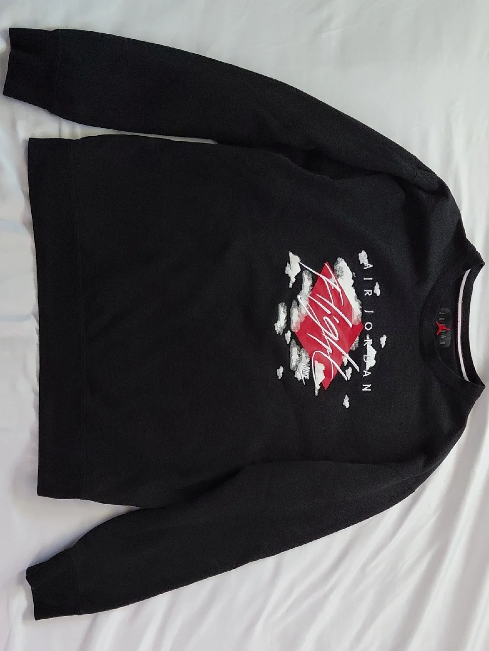 Nike Air Jordan Black White Red Statement Essential Fleece Crew Sweatshirt Men L